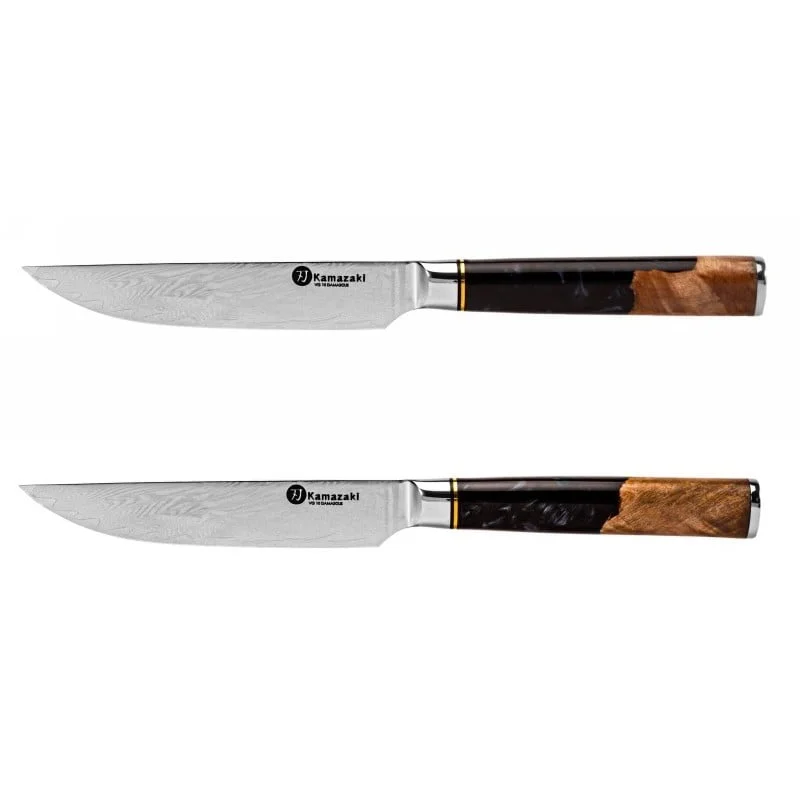 Damasko plieno peilių rinkinys kepsniams Kamazaki KZI111STK, 13 cm, 2 vnt.