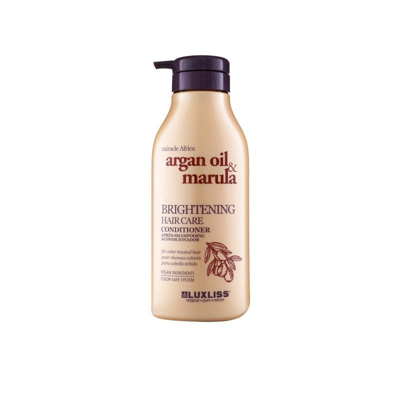 LUXLISS kondicionierius suteikiantis spindesio dažytiems plaukams Marula Oil & Argan, 500 ml
