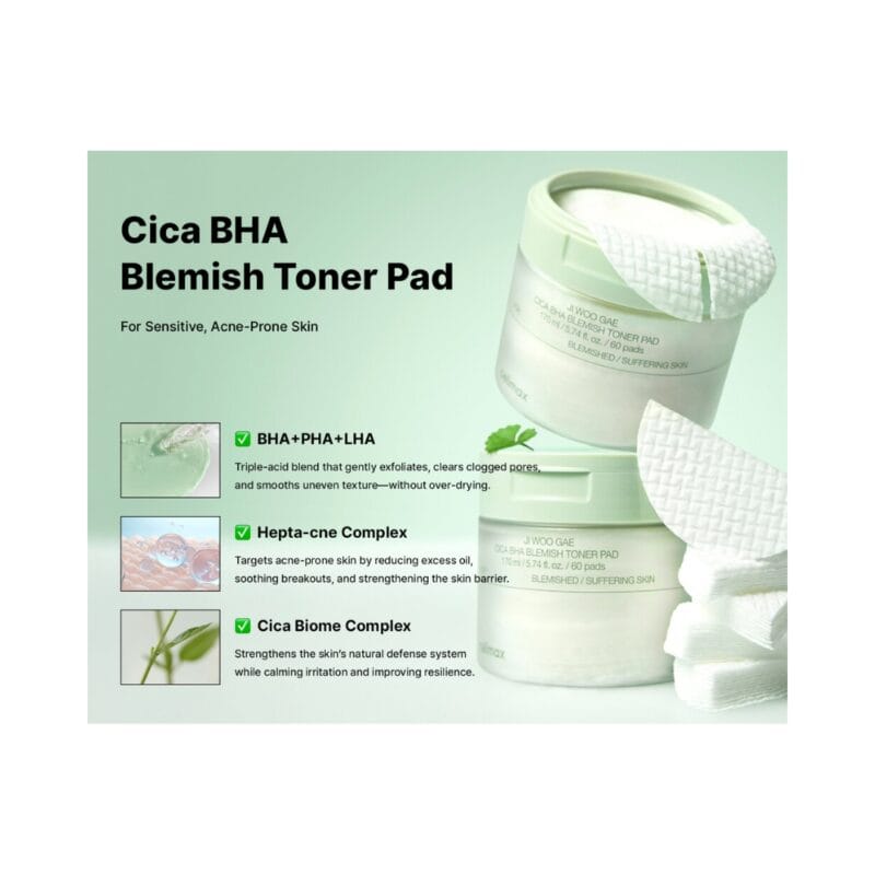 Celimax Ji Woo Gae CICA BHA Blemish toniko padeliai, 60vnt